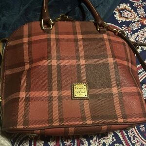 Dooney & Bourke Brown Satchel with Plaid Design